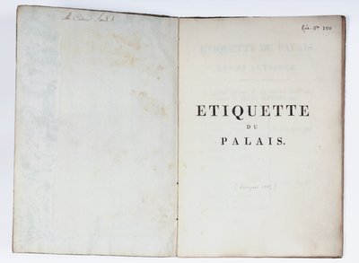 Página de título de la Etiqueta del Palacio, Lucca, 1805 de French School