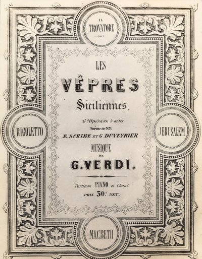 Portada de la partitura I Vespri Siciliani de French School