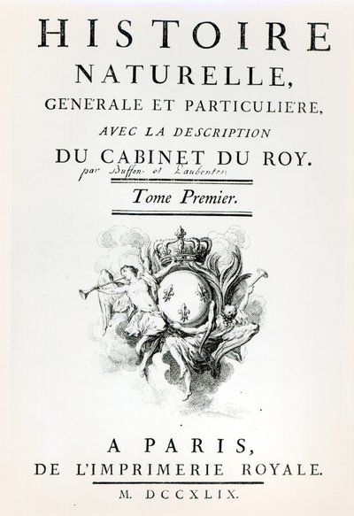 Portada de Histoire Naturelle, Generale et Particuliere por Buffon, París, 1749 de French School