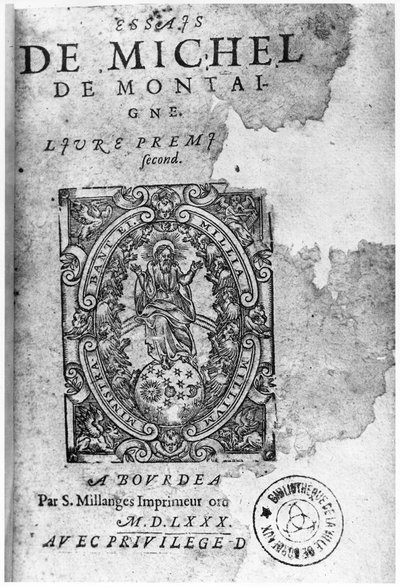 Portada de la primera edición de Ensayos por Michel de Montaigne (1533-92) 1580 de French School