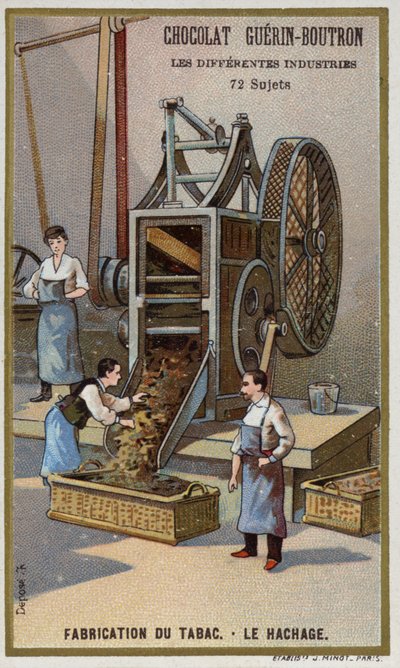 Fabricación de tabaco. Trituración de hojas de French School