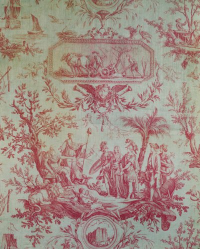 Toile de Jouy, Ilustrando una Alegoría de Luis XVI, Rey de Francia, restaurador de la libertad en febrero de 1790 de French School