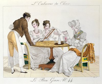 Demasiada Elección, lámina 44 de Le Bon Genre, 1827 de French School