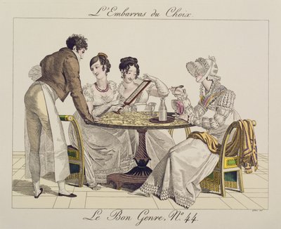 Demasiada elección, placa 44 de Le Bon Genre, 1827 de French School