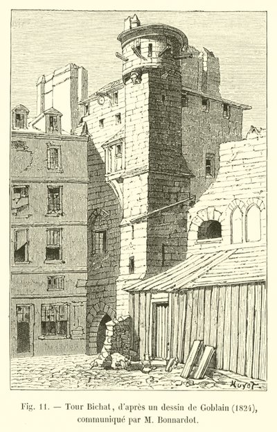 Tour Bichat, según un dibujo de Goblain, 1824, comunicado por M. Bonnardot de French School