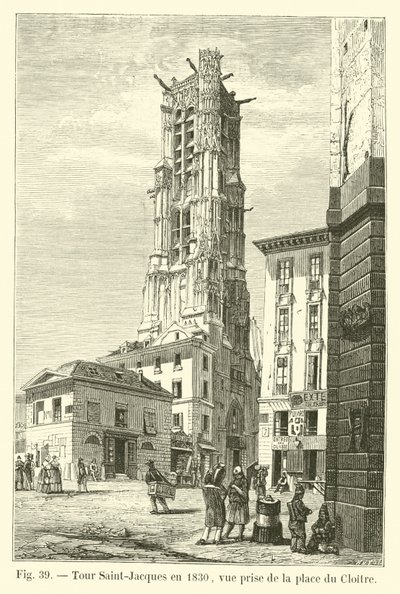 Torre Saint-Jacques en 1830, vista tomada desde la place du Cloître de French School