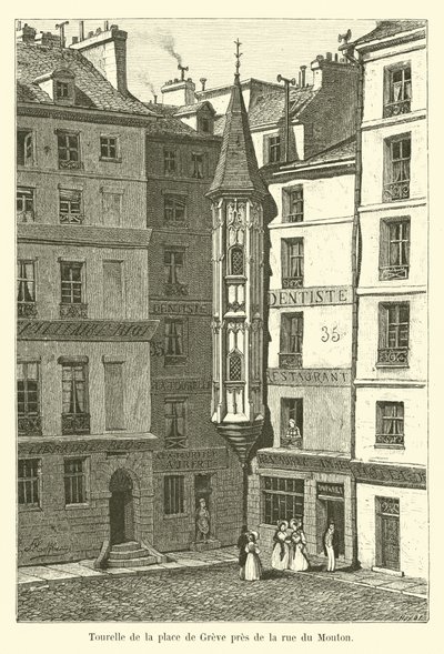 Torre de la plaza de Greve cerca de la calle del Mouton de French School