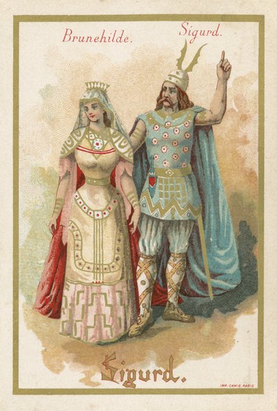 Tarjeta comercial que representa a Brunehilde y Sigurd de French School