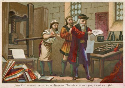 Tarjeta comercial que representa a Johann Gutenberg de French School