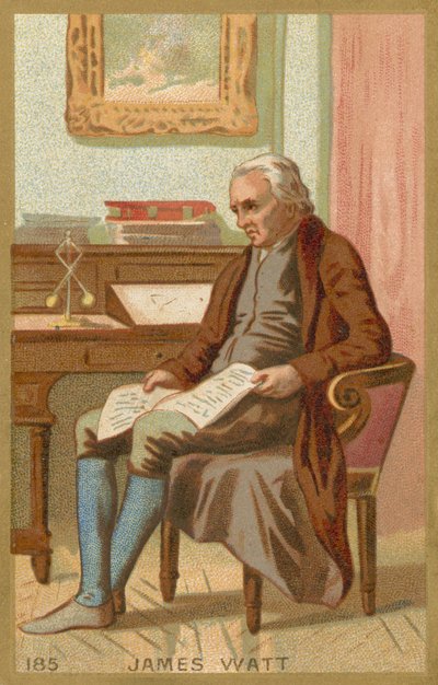 Tarjeta comercial que representa un retrato de James Watt de French School