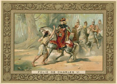 Tarjeta comercial que representa un ataque al rey Carlos VI de Francia de French School