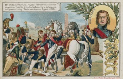 Tarjeta comercial con una imagen que representa a Napoleón Bonaparte en Ratisbona de French School