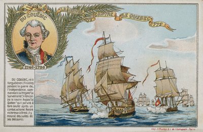 Tarjeta comercial con una imagen que representa a la Surveillante contra el HMS Quebec de French School