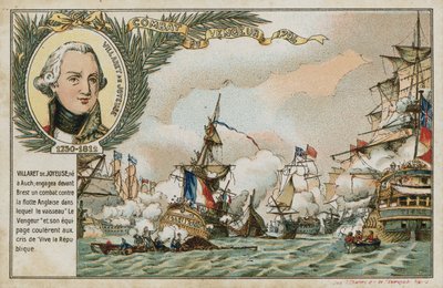 Tarjeta comercial con una imagen que representa el barco Vengeur du Peuple de French School