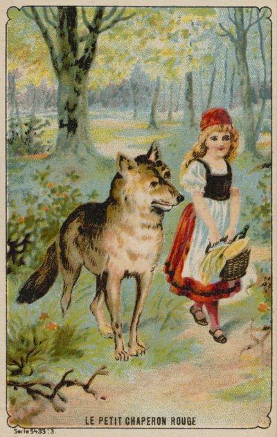 Tarjeta comercial con una imagen de Caperucita Roja de French School