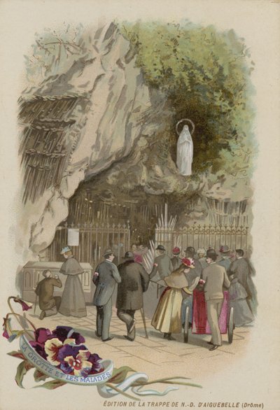 Tarjeta comercial con una imagen de la gruta de Lourdes de French School