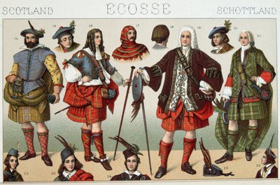Trajes tradicionales escoceses - en “El traje histórico” por Racinet de French School