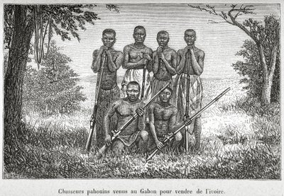 Traje tradicional de los pueblos indígenas de Gabón, ilustración de 