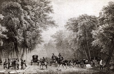 Tráfico en París, Francia, en el siglo XIX, circa 1830 de French School