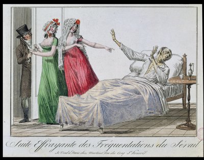 Consecuencia trágica de frecuentar burdeles, caricatura de un sifilítico, c.1800 de French School