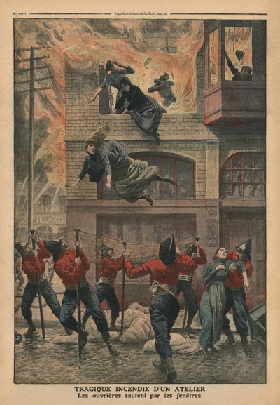 Incendio trágico en un taller en Newark, Nueva Jersey, ilustración de 