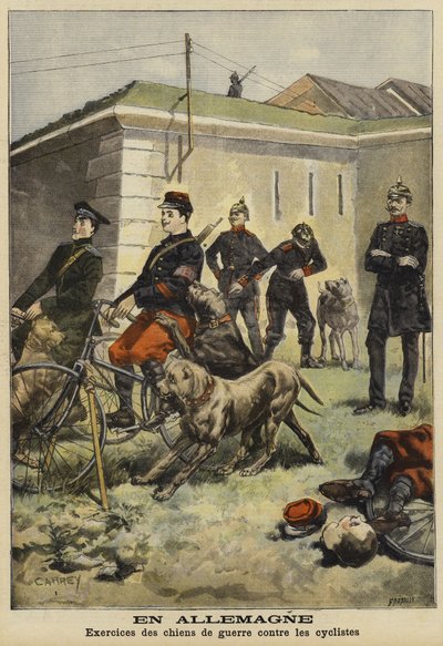 Entrenamiento de perros del ejército para atacar ciclistas, Alemania de French School