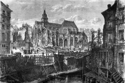 Transformaciones de París bajo el Segundo Imperio, París haussmanniano: despeje de la iglesia de Saint Médard en el barrio Mouffetard de French School