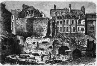 Transformaciones de París bajo el Segundo Imperio, París haussmanniano; tumbas descubiertas en las excavaciones realizadas en la rue des Gobelins de French School