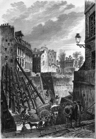 Transformaciones de París bajo el Segundo Imperio, París haussmanniano: vista de la rue Rollin en su encuentro con la rue Monge de French School
