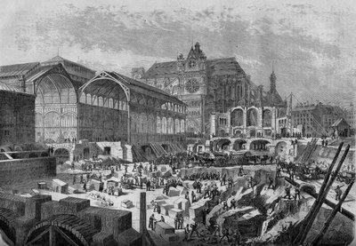 Transformaciones de París bajo el Segundo Imperio, París haussmanniano: vista del nuevo pabellón de las Halles centrales de French School