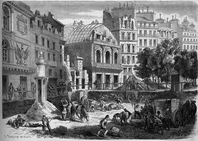 Transformaciones de París bajo el Segundo Imperio, Haussmann París: demolición de los teatros del Templo para la apertura del Boulevard du Prince Eugene (hoy, boulevard Voltaire). Grabado en 