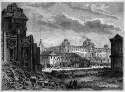 Transformaciones de París bajo el Segundo Imperio, Haussmann París: demolición del Pabellón de Flore y obras en el patio de las Tullerías de French School