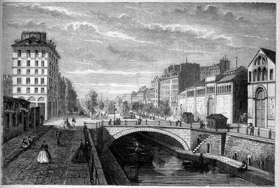 Transformaciones de París bajo el Segundo Imperio, París Haussmanniano: vista del bulevar Richard Lenoir establecido sobre la bóveda del Canal Saint Martin. Grabado en “Le Monde Illustré” n°233 del 28 de septiembre de French School
