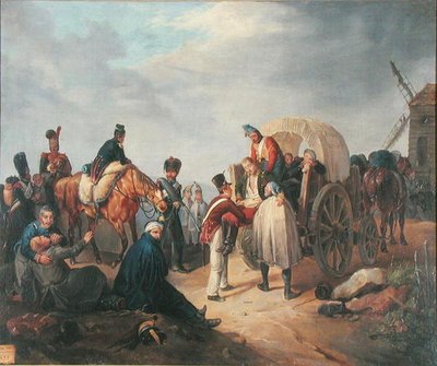 Transporte de heridos en carro de French School