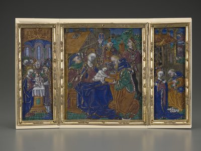 Tríptico: Circuncisión, Epifanía, Natividad, hacia 1490 (esmalte sobre cobre) de French School
