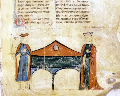 Tristán e Iseult. Miniatura de un manuscrito francés del siglo XIV. Bibl. Marciana, Venecia. de French School