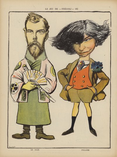El zar Nicolás II de Rusia y la actriz francesa Polaire. Ilustración para Le Rire de French School