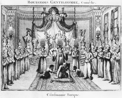 Ceremonia turca, ilustración de Le Bourgeois Gentilhomme por Molière, edición 1801 de French School