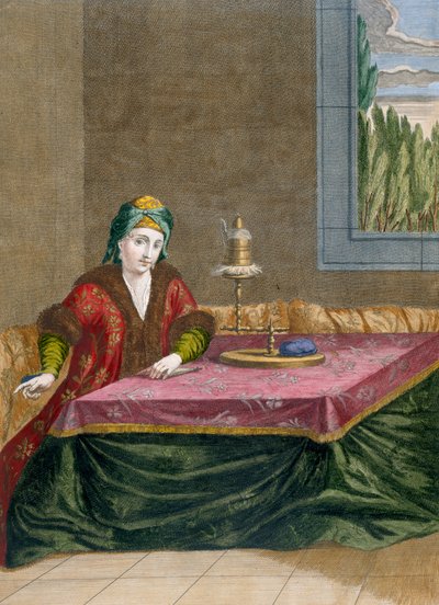 Mujer turca hilando hilo, c.1708 de French School
