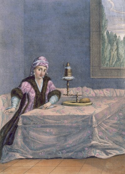 Mujer turca hilando hilo, c.1708 de French School