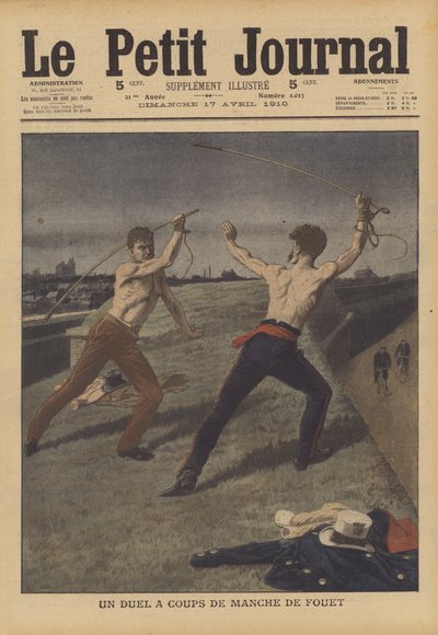 Dos conductores de carruajes peleando un duelo con sus látigos de French School