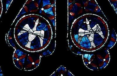 Dos palomas (detalle) de la ventana rosa norte, c.1223 de French School