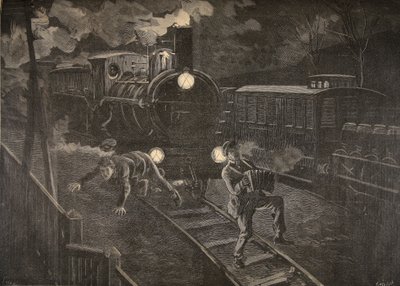 Dos hombres atropellados por un tren, ilustración de Le Petit Journal: Suplemento ilustrado, 1898 de French School