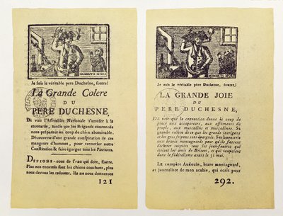 Dos páginas de La Grande Colere de Pere Duchesne, 1792 de French School
