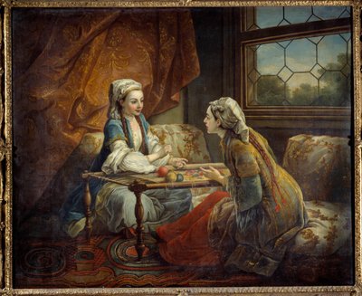 Dos sultanes trabajando en un tapiz. Pintura de la escuela francesa de French School