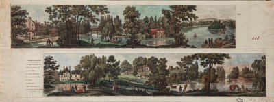 Dos vistas del Parque Mortefontaine con leyendas de French School