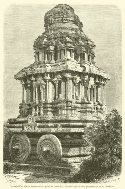 Tipo primitivo del carro de Djaghernaut, en piedra de French School