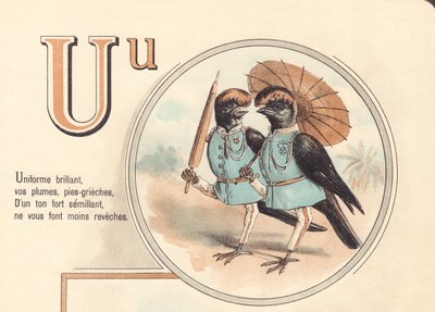 U: Uniforme brillante, tus plumas, alcaudones, En un tono fuerte sembrando, no te hacen menos cubierto de French School