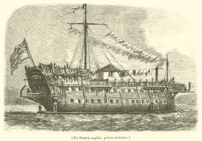 Un pontón inglés, prisión militar (grabado) de French School