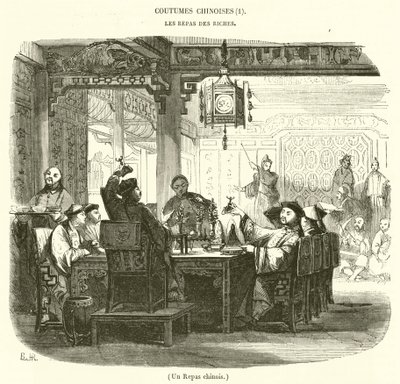 Una comida china (grabado) de French School